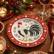 Daily Decorative Charger Plate – Red Rooster Folk Border decorative charger plate on a styled table.