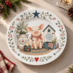 Daily Decorative Charger Plate – Pig Barn Folk Scene decorative charger plate on a styled table.