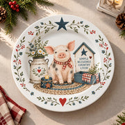 Daily Decorative Charger Plate – Pig Barn Folk Scene decorative charger plate on a styled table.
