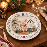Daily Decorative Charger Plate – Pig Barn Folk Scene decorative charger plate on a styled table.