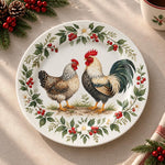 Daily Decorative Charger Plate – Rooster Pair Ring decorative charger plate on a styled table.