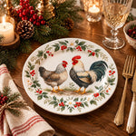 Daily Decorative Charger Plate – Rooster Pair Ring decorative charger plate on a styled table.