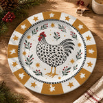 Daily Decorative Charger Plate – Folk Rooster Stars decorative charger plate on a styled table.