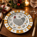 Daily Decorative Charger Plate – Folk Rooster Stars decorative charger plate on a styled table.