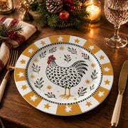 Daily Decorative Charger Plate – Folk Rooster Stars decorative charger plate on a styled table.