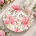 Daily Decorative Charger Plate – Pink Lily on Green decorative charger plate on a styled table.