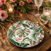 Daily Decorative Charger Plate – Green Pink Tropical decorative charger plate on a styled table.