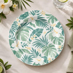 Daily Decorative Charger Plate – Green Leaves White Bloom decorative charger plate on a styled table.