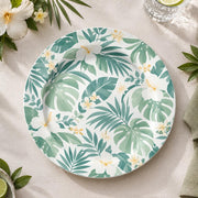 Daily Decorative Charger Plate – Green Leaves White Bloom decorative charger plate on a styled table.