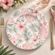 Daily Decorative Charger Plate – Pink Palm Leaves Allover decorative charger plate on a styled table.