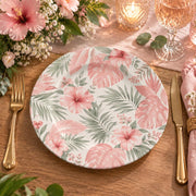 Daily Decorative Charger Plate – Pink Palm Leaves Allover decorative charger plate on a styled table.