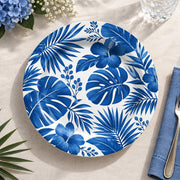 Daily Decorative Charger Plate – Blue Monstera Leaves decorative charger plate on a styled table.