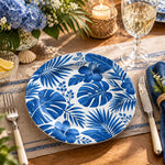 Daily Decorative Charger Plate – Blue Monstera Leaves decorative charger plate on a styled table.