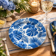 Daily Decorative Charger Plate – Blue Monstera Leaves decorative charger plate on a styled table.