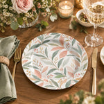 Daily Decorative Charger Plate – Sage Leaf Field Allover decorative charger plate on a styled table.