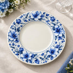 Daily Decorative Charger Plate – Blue Floral Ring Border decorative charger plate on a styled table.