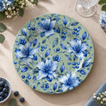 Daily Decorative Charger Plate – Sage Allover Blue Floral decorative charger plate on a styled table.