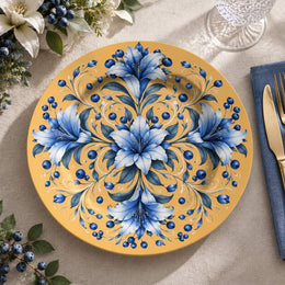 Daily Decorative Charger Plate – Ochre Blue Bouquet Centre decorative charger plate on a styled table.