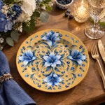 Daily Decorative Charger Plate – Ochre Blue Bouquet Centre decorative charger plate on a styled table.