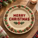 Christmas Decorative Charger Plate – Cream Merry Christmas Holly Pine - MintiHome