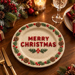 Christmas Decorative Charger Plate – Cream Merry Christmas Holly Pine - MintiHome