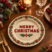 Christmas Decorative Charger Plate – Cream Merry Christmas Holly Pine - MintiHome