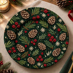 Christmas Decorative Charger Plate – Deep Green Pinecone Berry Field - MintiHome