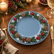 Christmas Decorative Charger Plate – Blue Pinecone Holly Wreath - MintiHome