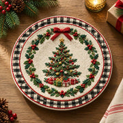 Christmas Decorative Charger Plate – Cream Tree Gifts Plaid Ring - MintiHome