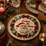 Christmas Decorative Charger Plate – Cream Santa Holly Border - MintiHome