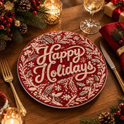 Christmas Decorative Charger Plate – Deep Red Happy Holidays Script - MintiHome