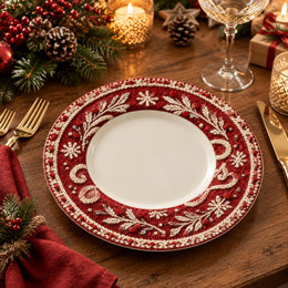 Christmas Decorative Charger Plate – Maroon Happy Holidays Snowflake - MintiHome