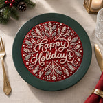 Christmas Decorative Charger Plate – Deep Red Happy Holidays Branches - MintiHome