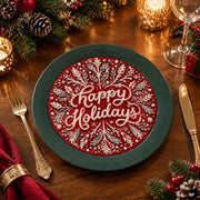 Christmas Decorative Charger Plate – Deep Red Happy Holidays Branches - MintiHome