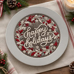 Christmas Decorative Charger Plate – Silver Happy Holidays Red Bloom - MintiHome