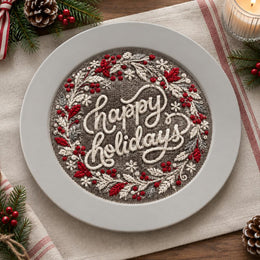 Christmas Decorative Charger Plate – Silver Happy Holidays Red Bloom - MintiHome