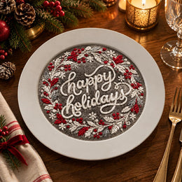 Christmas Decorative Charger Plate – Silver Happy Holidays Red Bloom - MintiHome