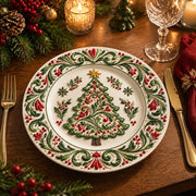 Christmas Decorative Charger Plate – Cream Ornate Tree Medallion - MintiHome