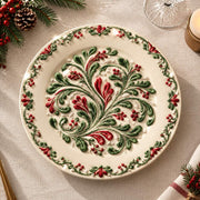 Christmas Decorative Charger Plate – Cream Berry Scroll Vine - MintiHome