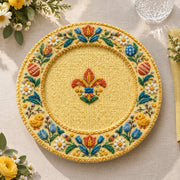 Easter Decorative Charger Plate – Cream Yellow Ring Fleur De Lis - MintiHome