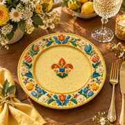 Easter Decorative Charger Plate – Cream Yellow Ring Fleur De Lis - MintiHome