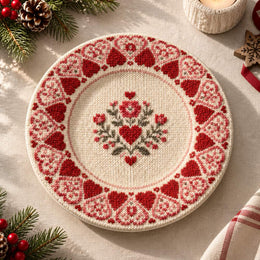 Valentine's Day Decorative Charger Plate – Cream Heart Band Medallion - MintiHome