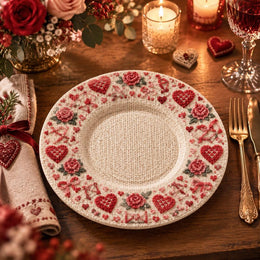 Valentine's Day Decorative Charger Plate – Cream Heart Bloom Border - MintiHome