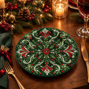 Christmas Decorative Charger Plate – Deep Green Symmetry Medallion - MintiHome