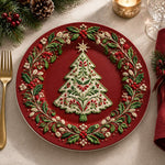 Christmas Decorative Charger Plate – Maroon Centre Tree Cardinal Ring - MintiHome