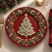 Christmas Decorative Charger Plate – Maroon Centre Tree Cardinal Ring - MintiHome