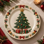 Christmas Decorative Charger Plate – Cream Tree Gifts Ribbon - MintiHome