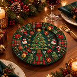 Christmas Decorative Charger Plate – Green Motif Allover Snowman - MintiHome