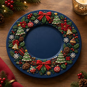 Christmas Decorative Charger Plate – Navy Wreath Tree Bow - MintiHome