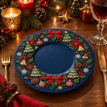 Christmas Decorative Charger Plate – Navy Wreath Tree Bow - MintiHome